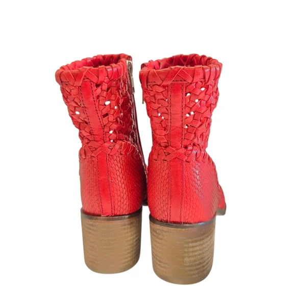 Free people In The Loop Red Leather Woven ankle  Boots - Picture 7 of 15